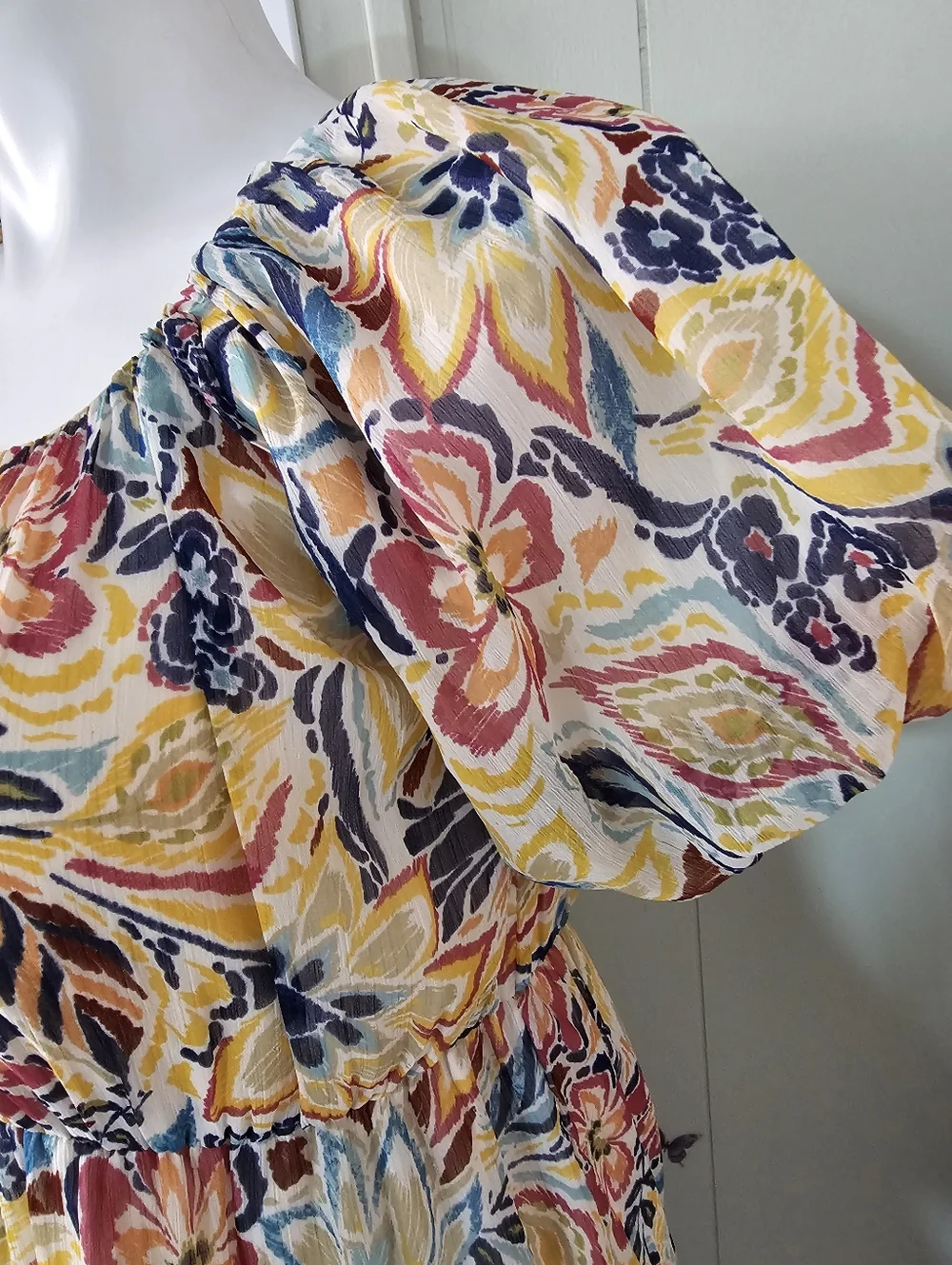 Anthro Patrons of Peace Floral Tiered Midi Dress Sz L (10-12) Boho Puff Sleeve - Picture 5 of 12